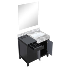 Load image into Gallery viewer, Lexora LZ342236SLISM30 Zilara 36&quot; Black and Grey Vanity, Castle Grey Marble Top, White Square Sink, and 30&quot; Frameless Mirror