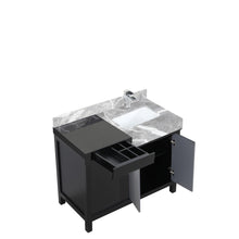 Load image into Gallery viewer, Lexora LZ342242SLISFMC Zilara 42&quot; Black and Grey Vanity, Castle Grey Marble Top, White Square Sink, and Monte Chrome Faucet