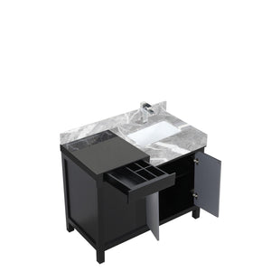 Lexora LZ342242SLISFMC Zilara 42" Black and Grey Vanity, Castle Grey Marble Top, White Square Sink, and Monte Chrome Faucet