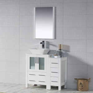 Blossom 001 36S 01 V M Sydney 36 Inch Vanity with Ceramic Vessel Sink & Mirror & Side Cabinet - White