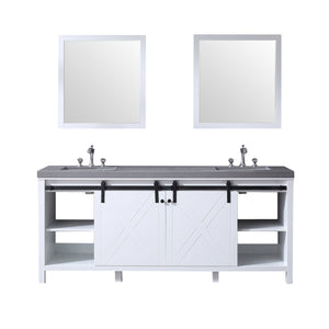 Lexora LM342280DAASM30F Marsyas 80" White Double Vanity, Grey Quartz Top, White Square Sinks and 30" Mirrors w/ Faucets