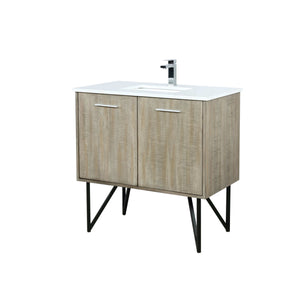 Lexora LLC36SKSOS000FCH Lancy 36" Rustic Acacia Bathroom Vanity, White Quartz Top, White Square Sink, and Monte Chrome Faucet Set