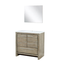 Load image into Gallery viewer, Lexora LLF36SKSOSM28 Lafarre 36&quot; Rustic Acacia Bathroom Vanity, White Quartz Top, White Square Sink, and 28&quot; Frameless Mirror