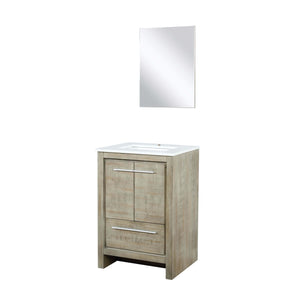 Lexora LLF24SKSOSM18 Lafarre 24" Rustic Acacia Bathroom Vanity, White Quartz Top, White Square Sink, and 18" Frameless Mirror