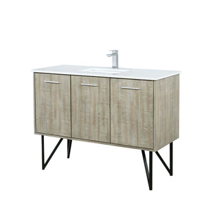 Lexora LLC48SKSOS000FGM Lancy 48" Rustic Acacia Bathroom Vanity, White Quartz Top, White Square Sink, and Balzani Gun Metal Faucet Set