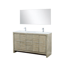 Load image into Gallery viewer, Lexora LLF60DKSODM55FRG Lafarre 60&quot; Rustic Acacia Double Bathroom Vanity, White Quartz Top,White Square Sinks, Labaro Rose Gold Faucet Set, and 55&quot; Frameless Mirror
