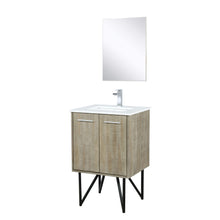 Load image into Gallery viewer, Lexora LLC24SKSOSM18FCH Lancy 24&quot; Rustic Acacia Bathroom Vanity, White Quartz Top, White Square Sink, Monte Chrome Faucet Set, and 18&quot; Frameless Mirror