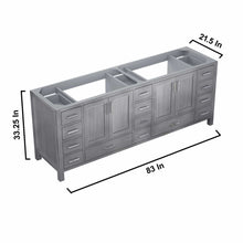 Load image into Gallery viewer, Lexora LJ342284DD00M34 Jacques 84&quot; Distressed Grey Double Vanity, no Top and 34&quot; Mirrors