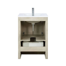 Load image into Gallery viewer, Lexora LLF24SKSOSM18FGM Lafarre 24&quot; Rustic Acacia Bathroom Vanity, White Quartz Top, White Square Sink, Balzani Gun Metal Faucet Set, and 18&quot; Frameless Mirror