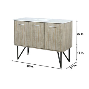 Lexora LLC48SKSOSM43 Lancy 48" Rustic Acacia Bathroom Vanity, White Quartz Top, White Square Sink, and 43" Frameless Mirror