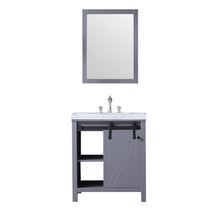 Load image into Gallery viewer, Lexora LM342230SBBSM28F Marsyas 30&quot; Dark Grey Single Vanity, White Carrara Marble Top, White Square Sink and 28&quot; Mirror w/ Faucet