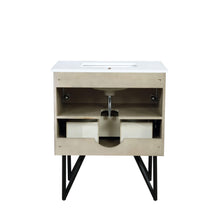 Load image into Gallery viewer, Lexora LLC30SKSOSM28 Lancy 30&quot; Rustic Acacia Bathroom Vanity, White Quartz Top, White Square Sink, and 28&quot; Frameless Mirror