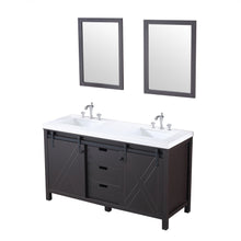 Load image into Gallery viewer, Lexora LM342260DCCSM24F Marsyas 60&quot; Brown Double Vanity, White Quartz Top, White Square Sinks and 24&quot; Mirrors w/ Faucets