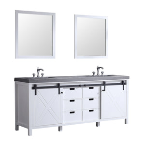 Lexora LM342280DAASM30F Marsyas 80" White Double Vanity, Grey Quartz Top, White Square Sinks and 30" Mirrors w/ Faucets