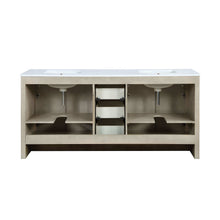 Load image into Gallery viewer, Lexora LLF72DKSODM70 Lafarre 72&quot; Rustic Acacia Double Bathroom Vanity, White Quartz Top, White Square Sinks, and 70&quot; Frameless Mirror