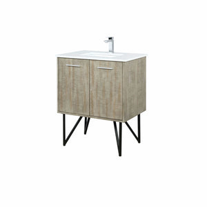 Lexora LLC30SKSOS000FBN Lancy 30" Rustic Acacia Bathroom Vanity, White Quartz Top, White Square Sink, and Labaro Brushed Nickel Faucet Set