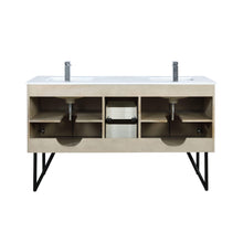 Load image into Gallery viewer, Lexora LLC60DKSOS000FCH Lancy 60&quot; Rustic Acacia Double Bathroom Vanity, White Quartz Top, White Square Sinks, and Monte Chrome Faucet Set