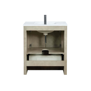 Lexora LLF30SKSOSM28 Lafarre 30" Rustic Acacia Bathroom Vanity, White Quartz Top, White Square Sink, and 28" Frameless Mirror