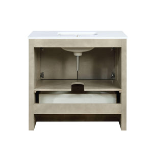 Lexora LLF36SKSOSM28 Lafarre 36" Rustic Acacia Bathroom Vanity, White Quartz Top, White Square Sink, and 28" Frameless Mirror