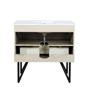 Lexora LLC36SKSOS000 Lancy 36" Rustic Acacia Bathroom Vanity, White Quartz Top, and White Square Sink