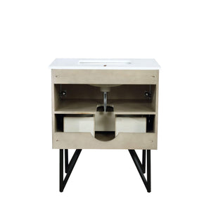 Lexora LLC30SKSOS000 Lancy 30" Rustic Acacia Bathroom Vanity, White Quartz Top, and White Square Sink