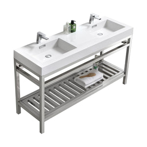 Kubebath AC60D Cisco 60" Double Sink Stainless Steel Console with Acrylic Sink - Chrome