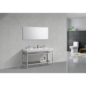 Kubebath AC60D Cisco 60" Double Sink Stainless Steel Console with Acrylic Sink - Chrome