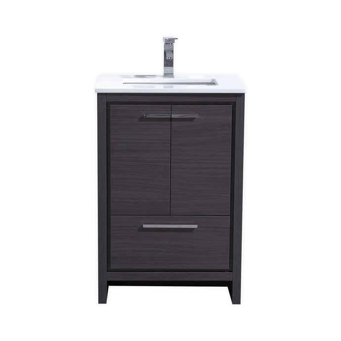 Kubebath AD624WB Dolce 24″ Gray Oak Modern Bathroom Vanity with White Quartz Counter-Top