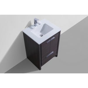 Kubebath AD624WB Dolce 24″ Gray Oak Modern Bathroom Vanity with White Quartz Counter-Top