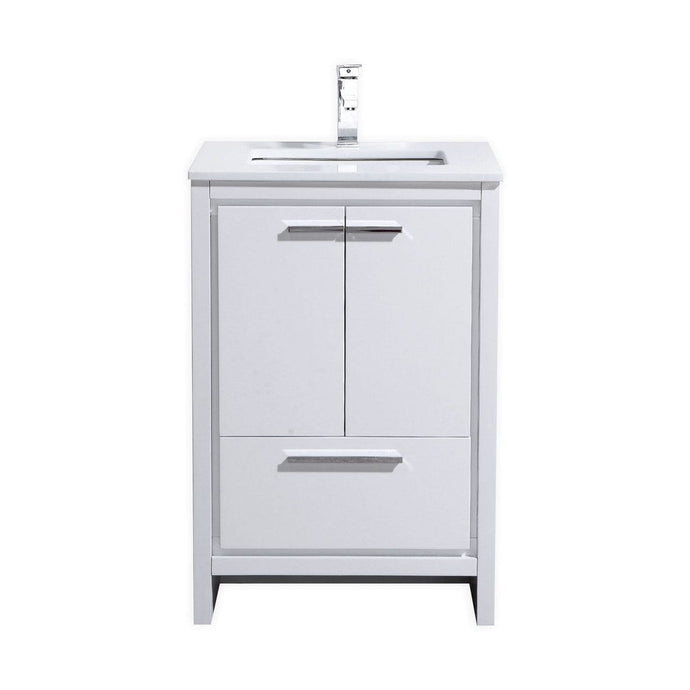 Kubebath AD624GW Dolce 24″ High Gloss White Modern Bathroom Vanity with White Quartz Counter-Top