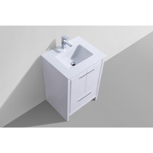 Kubebath AD624GW Dolce 24″ High Gloss White Modern Bathroom Vanity with White Quartz Counter-Top