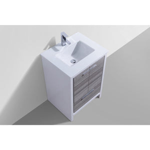 Kubebath AD624HG Dolce 24″ Ash Gray Modern Bathroom Vanity with White Quartz Counter-Top