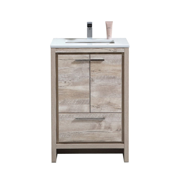 Kubebath AD624NW Dolce 24″ Nature Wood Modern Bathroom Vanity with White Quartz Counter-Top