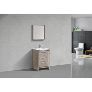 Kubebath AD624NW Dolce 24″ Nature Wood Modern Bathroom Vanity with White Quartz Counter-Top