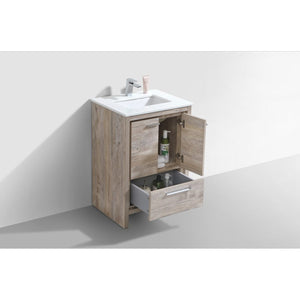 Kubebath AD624NW Dolce 24″ Nature Wood Modern Bathroom Vanity with White Quartz Counter-Top