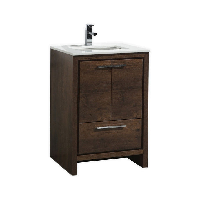 Kubebath AD624RW Dolce 24″ Rose Wood Modern Bathroom Vanity with White Quartz Counter-Top