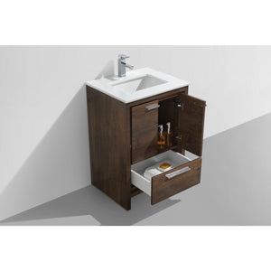 Kubebath AD624RW Dolce 24″ Rose Wood Modern Bathroom Vanity with White Quartz Counter-Top