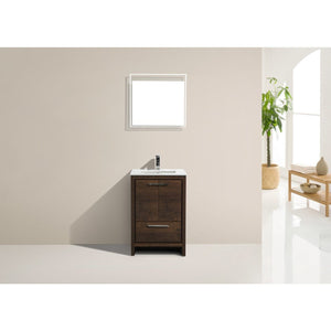Kubebath AD624RW Dolce 24″ Rose Wood Modern Bathroom Vanity with White Quartz Counter-Top