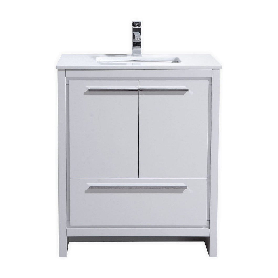 Kubebath AD630GW Dolce 30″ High Gloss White Modern Bathroom Vanity with White Quartz Counter-Top