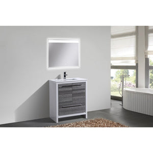 Kubebath AD630HG Dolce 30″ Ash Gray Modern Bathroom Vanity with White Quartz Counter-Top