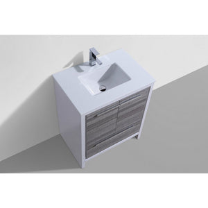 Kubebath AD630HG Dolce 30″ Ash Gray Modern Bathroom Vanity with White Quartz Counter-Top