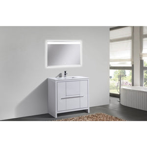 Kubebath AD636GW Dolce 36″ High Gloss White Modern Bathroom Vanity with White Quartz Counter-Top