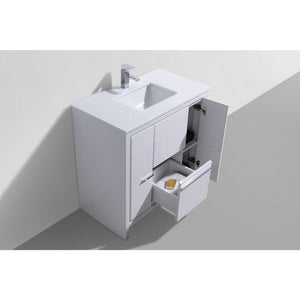 Kubebath AD636GW Dolce 36″ High Gloss White Modern Bathroom Vanity with White Quartz Counter-Top