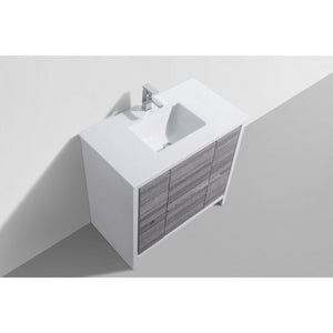 Kubebath AD636HG Dolce 36″ Ash Gray Modern Bathroom Vanity with White Quartz Counter-Top