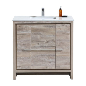 Kubebath AD636NW Dolce 36″ Nature Wood  Modern Bathroom Vanity with White Quartz Counter-Top