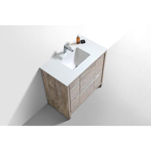 Kubebath AD636NW Dolce 36″ Nature Wood  Modern Bathroom Vanity with White Quartz Counter-Top