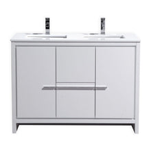 Load image into Gallery viewer, Kubebath AD648DGW Dolce 48″ Double Sink High Gloss White Modern Bathroom Vanity with White Quartz Counter-Top