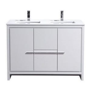 Kubebath AD648DGW Dolce 48″ Double Sink High Gloss White Modern Bathroom Vanity with White Quartz Counter-Top