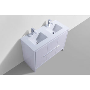 Kubebath AD648DGW Dolce 48″ Double Sink High Gloss White Modern Bathroom Vanity with White Quartz Counter-Top