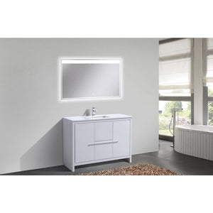 Kubebath AD648SGW Dolce 48″ High Gloss White Modern Bathroom Vanity with White Quartz Counter-Top